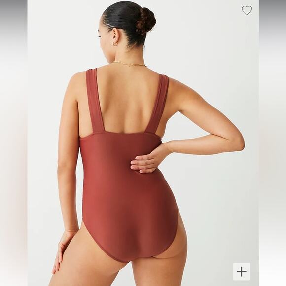 🆕 J. Crew Sexy V One Piece Red Brown Clay Swimsuit Plus 22 NEW NWT Blogger - Picture 13 of 15